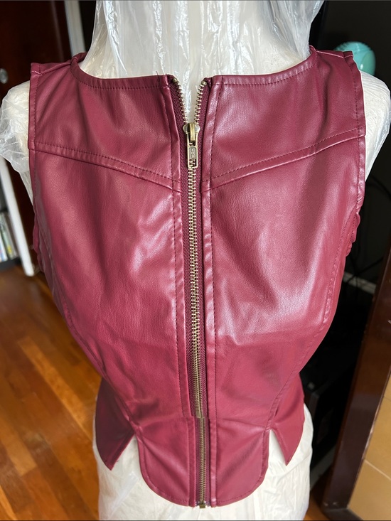 SHEIN Jackets & Blazers - SHEIN Burgundy Faux Leather Top /vest with Gold Zip
